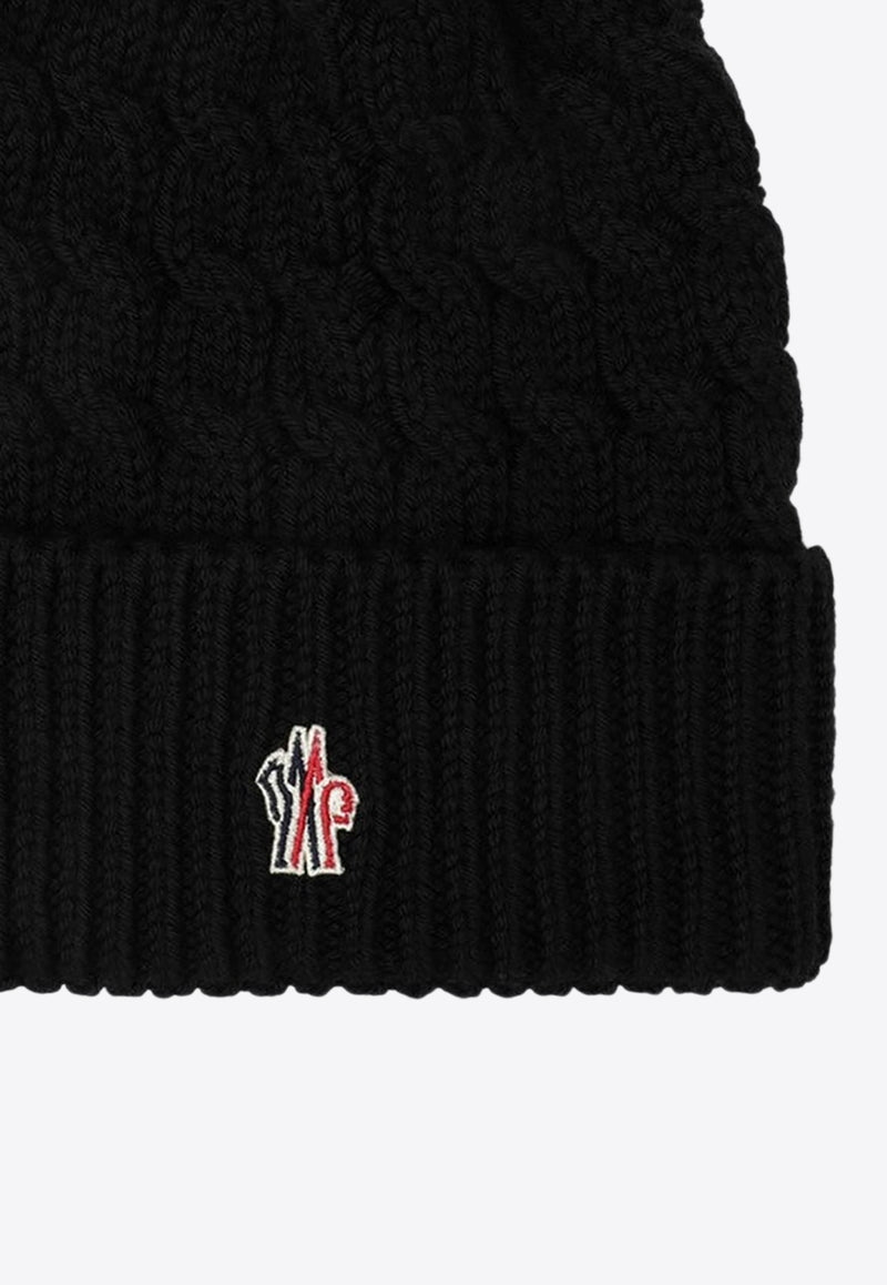 Moncler Grenoble Logo Patch Pompom Wool Beanie Black 3B000120402A/R_MONGR-999