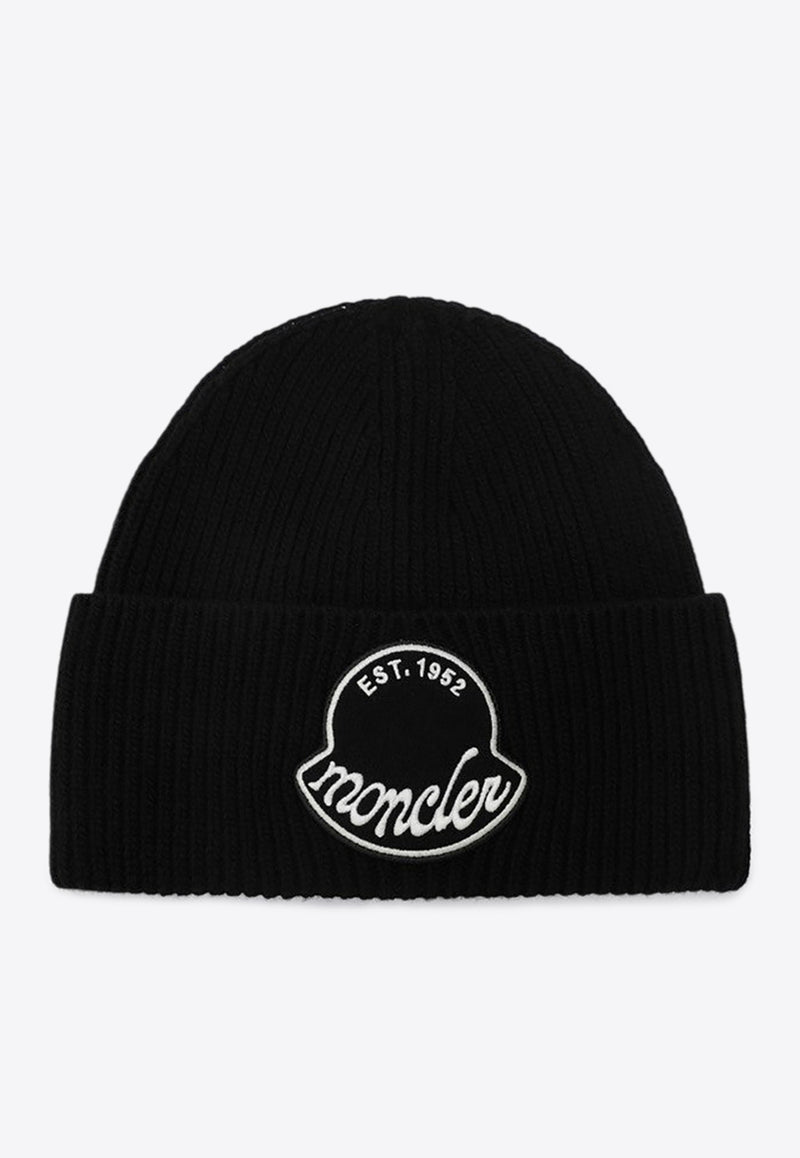 Moncler Logo Embroidered Wool Beanie Black 3B00029M1242/R_MONCL-999