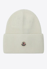 Moncler Logo Patch Wool Beanie White 3B00032M1241/R_MONCL-035