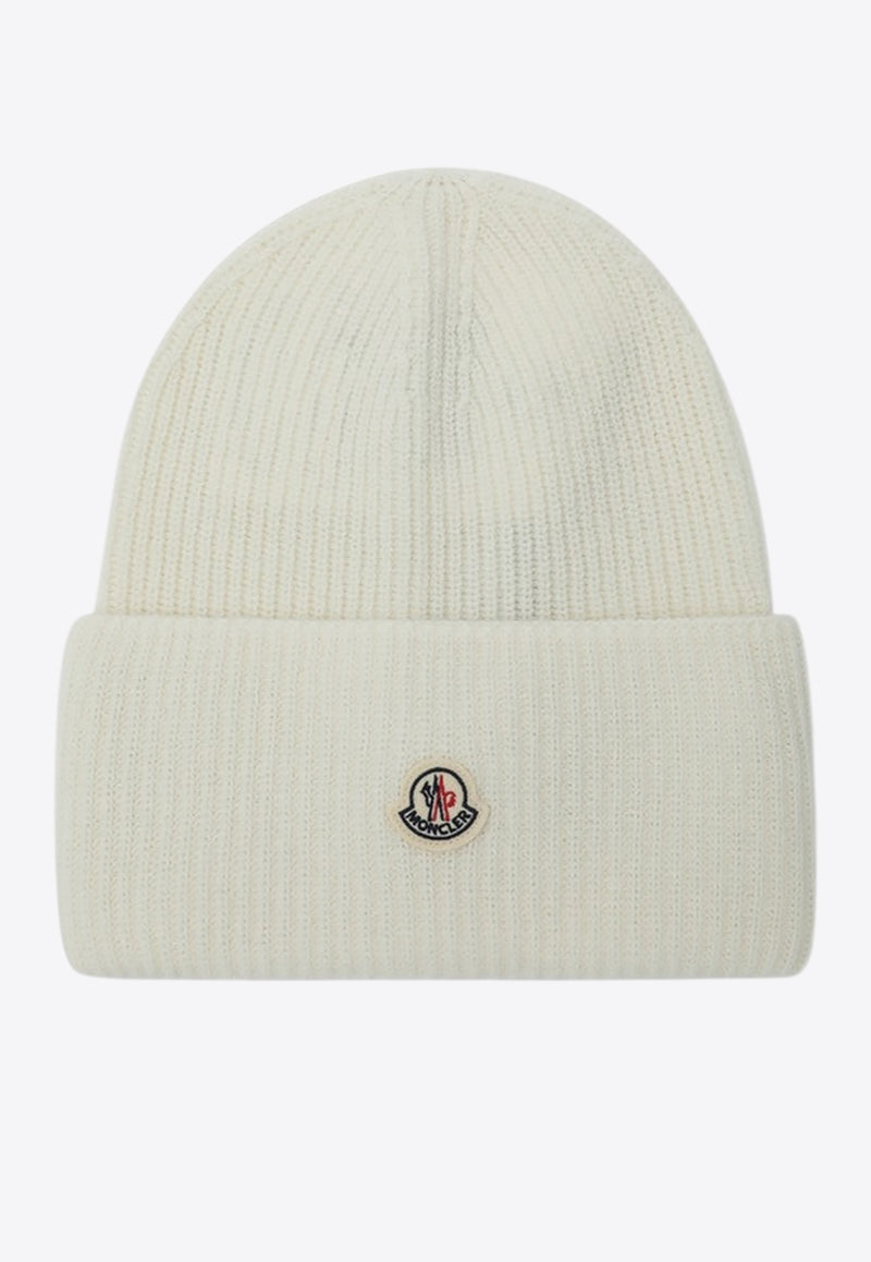 Moncler Logo Patch Wool Beanie White 3B00032M1241/R_MONCL-035