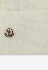 Moncler Logo Patch Wool Beanie White 3B00032M1241/R_MONCL-035