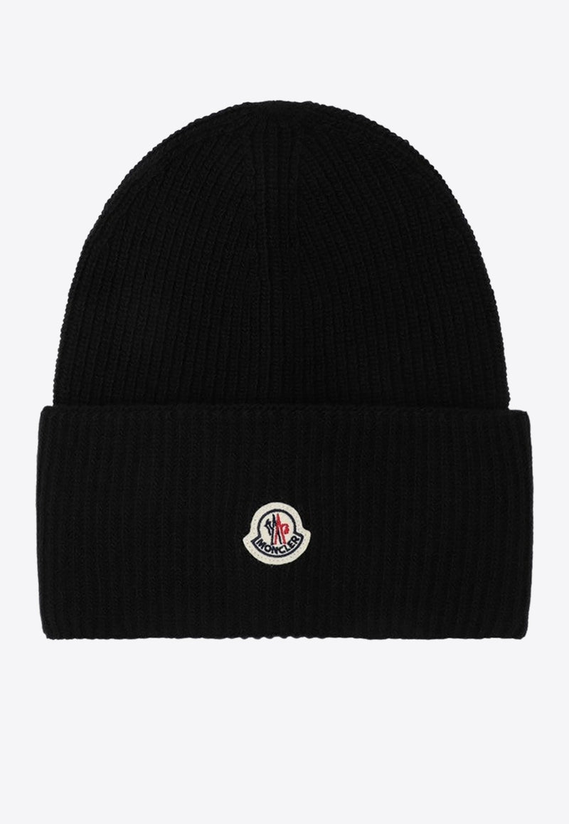 Moncler Logo Patch Wool Beanie Black 3B00032M1241/R_MONCL-999