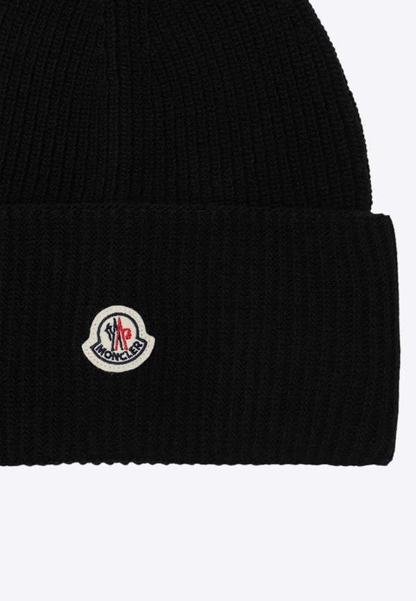 Moncler Logo Patch Wool Beanie Black 3B00032M1241/R_MONCL-999