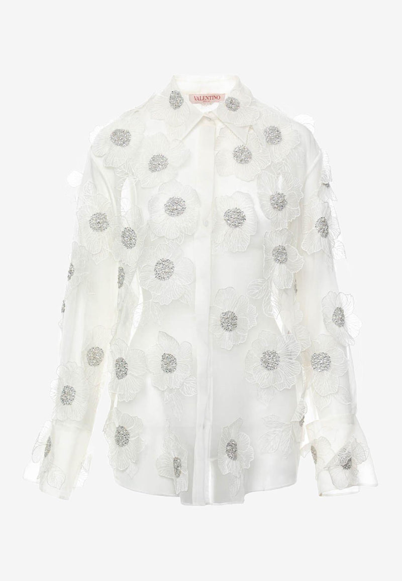 Valentino Floral Embroidered Long-Sleeved Shirt White 3B3AB5001C8 U48