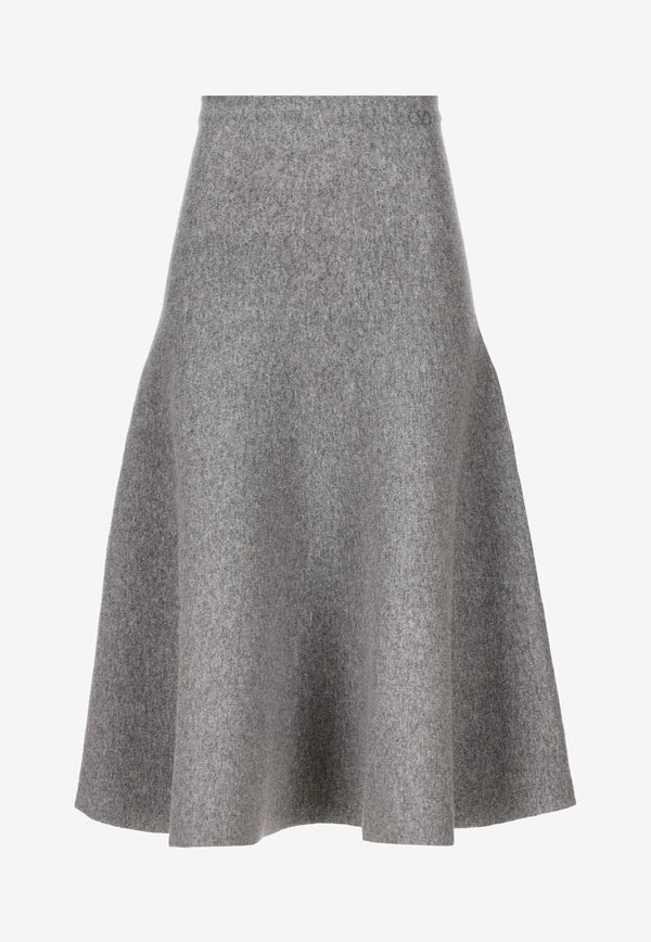 Valentino High-Waist Midi Flared Skirt Gray 3B3KG03U84P GR0