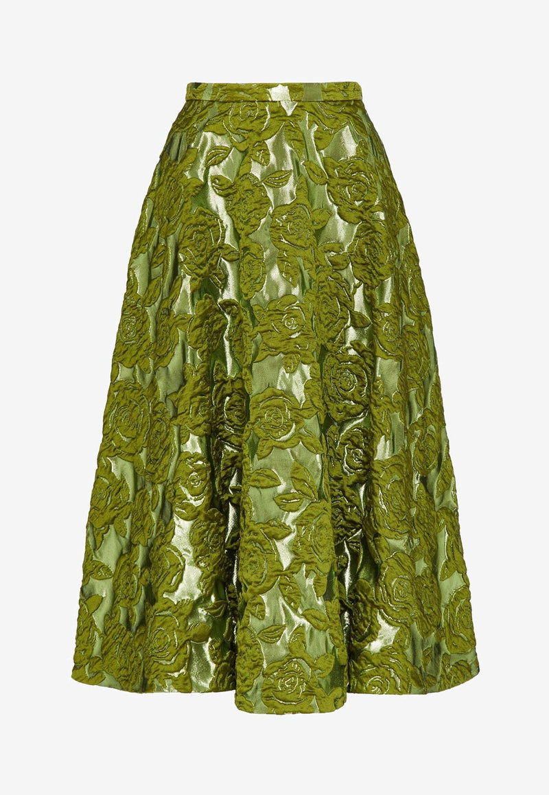 Valentino Floral Brocade Midi Skirt Green 3B3RAA2185C EW9