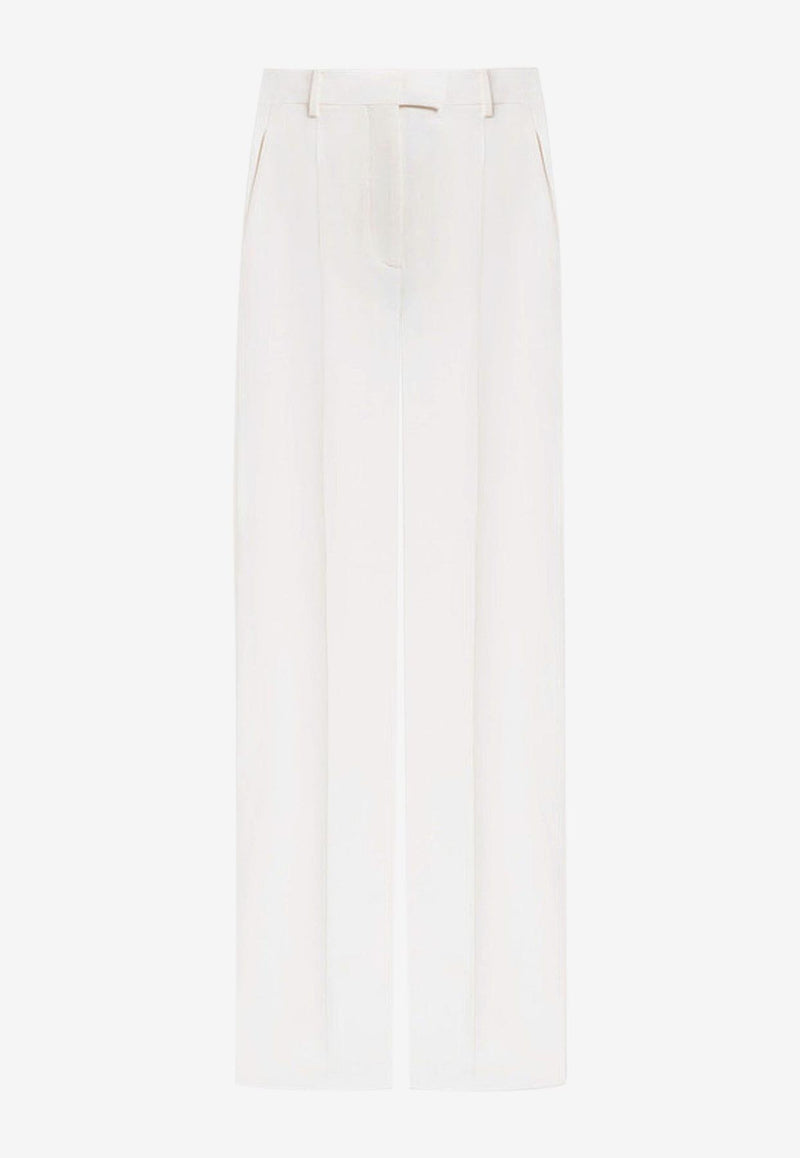 Valentino Straight-Leg Tailored Pants in Wool Blend Ivory 3B3RB5D01CF A03