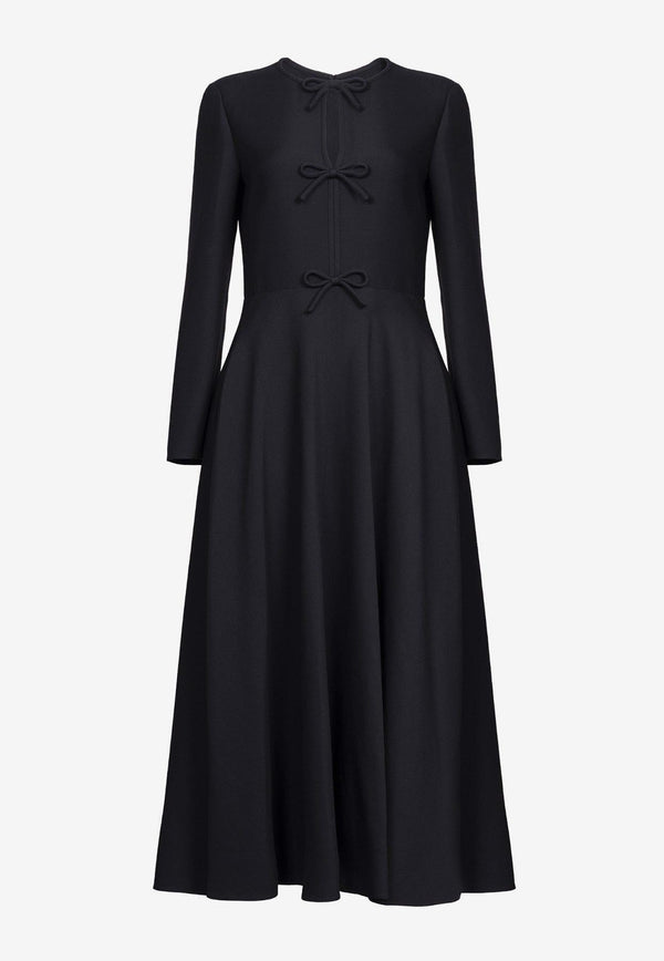 Valentino Crepe Couture Midi Dress with Bows Black 3B3VA4H51CF 0NO
