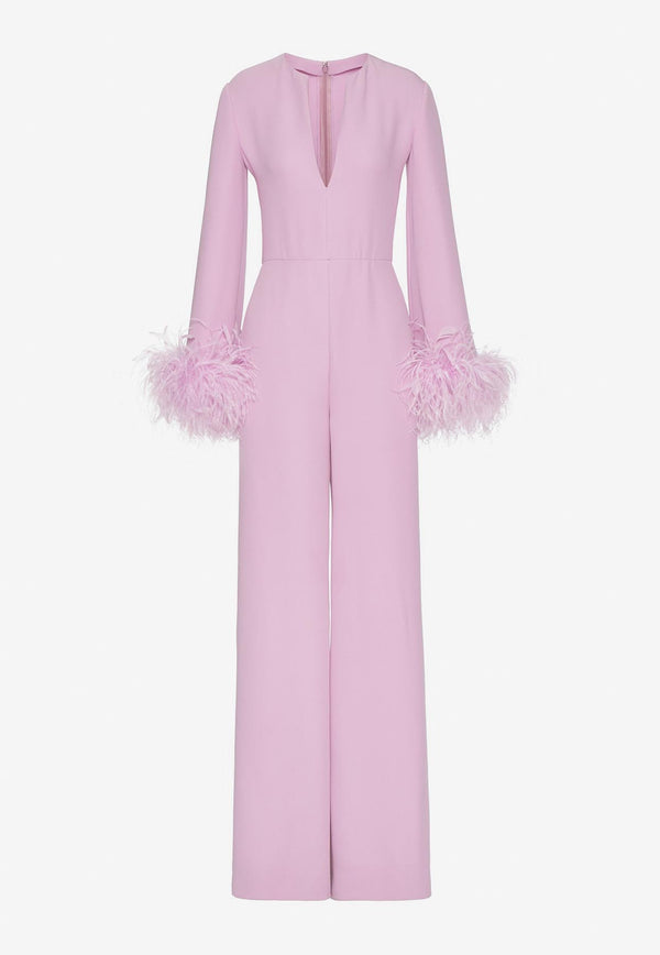 Valentino Feather-Trimmed Cady Couture Jumpsuit Pink 3B3VE2S01MM KW0