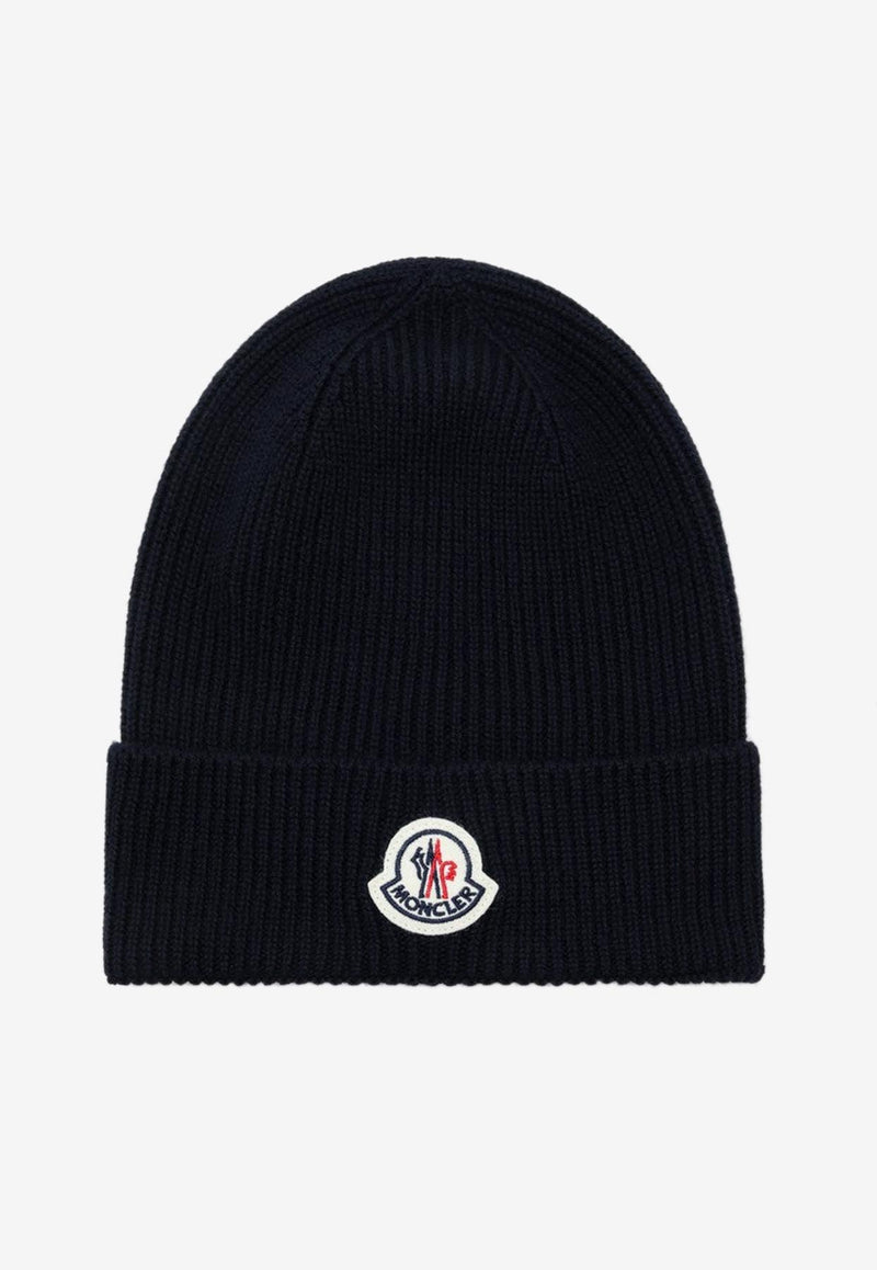 Moncler Logo Patch Wool Beanie Blue 3B705-00A9342/P_MONCL-742