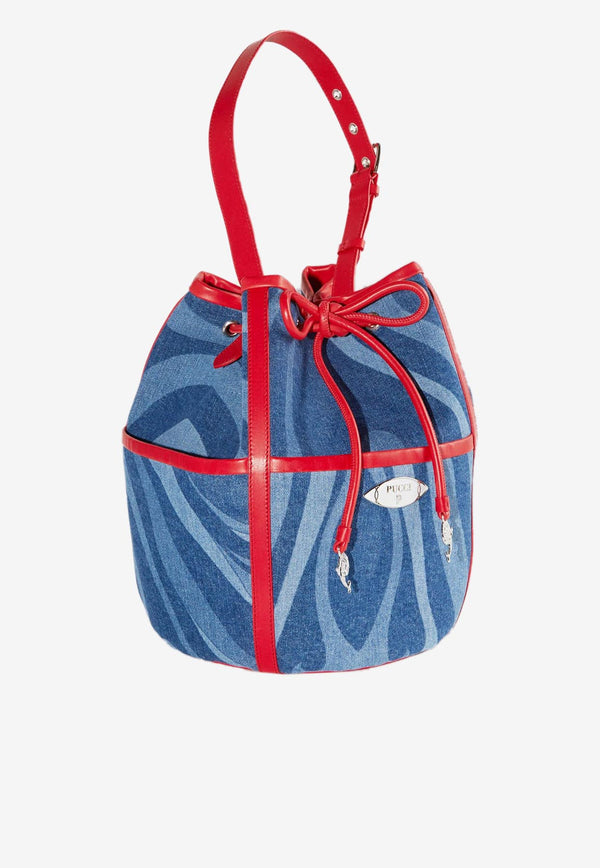 Pucci Marmo Print Denim Bucket Bag 3RBA46 3R190 A82 Blue