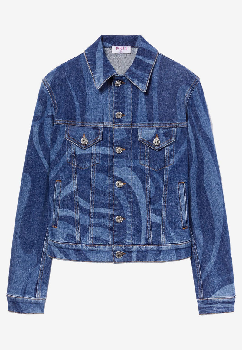 Emilio Pucci Marmo-Print Denim Jacket Blue 3RDB05 3R998 A82