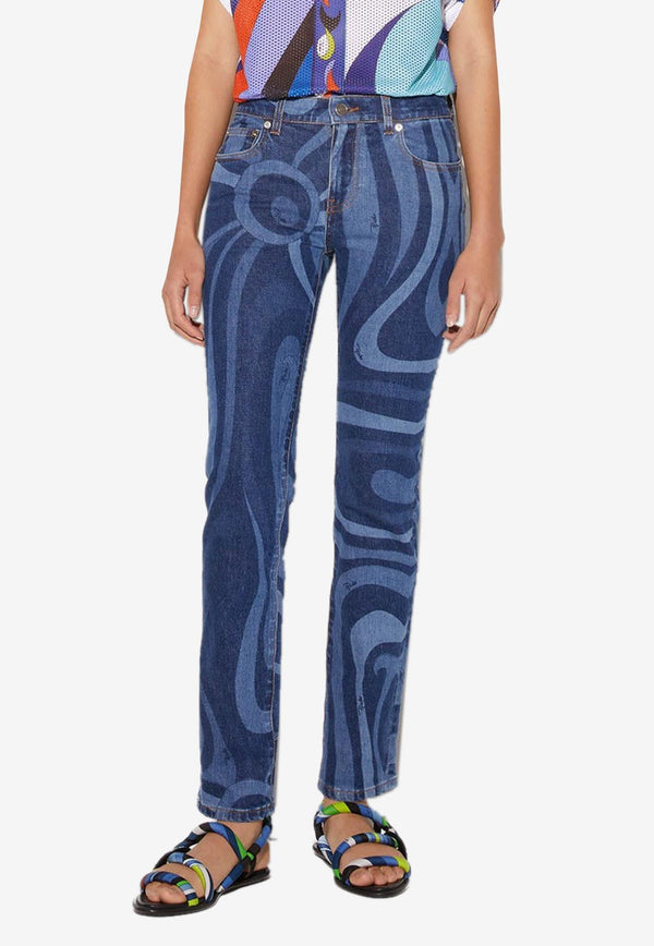 Pucci Marmo Print Slim-Leg Jeans 3RDT01 3R998 A82 Blue