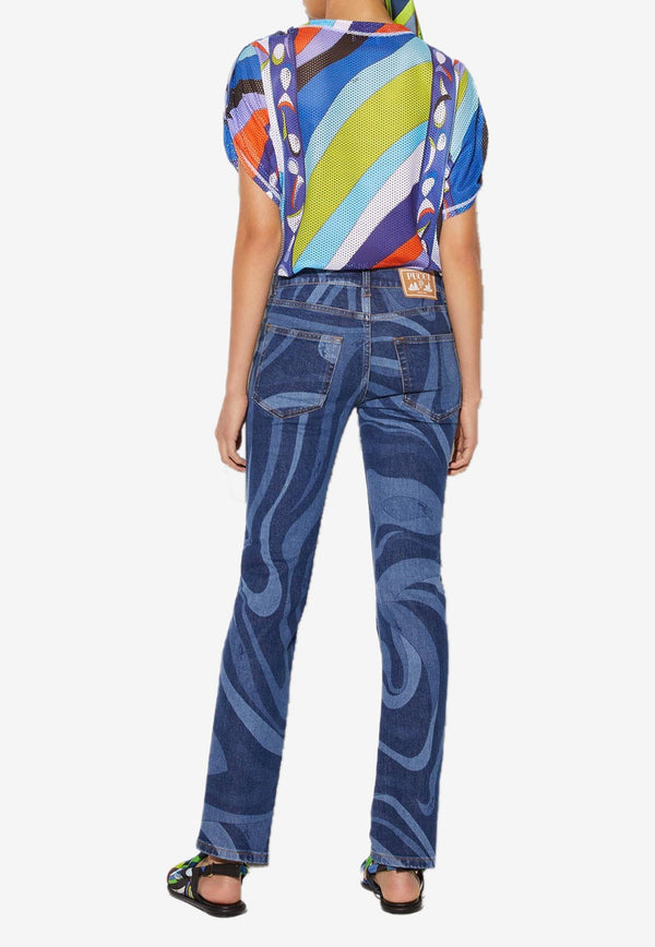 Pucci Marmo Print Slim-Leg Jeans 3RDT01 3R998 A82 Blue