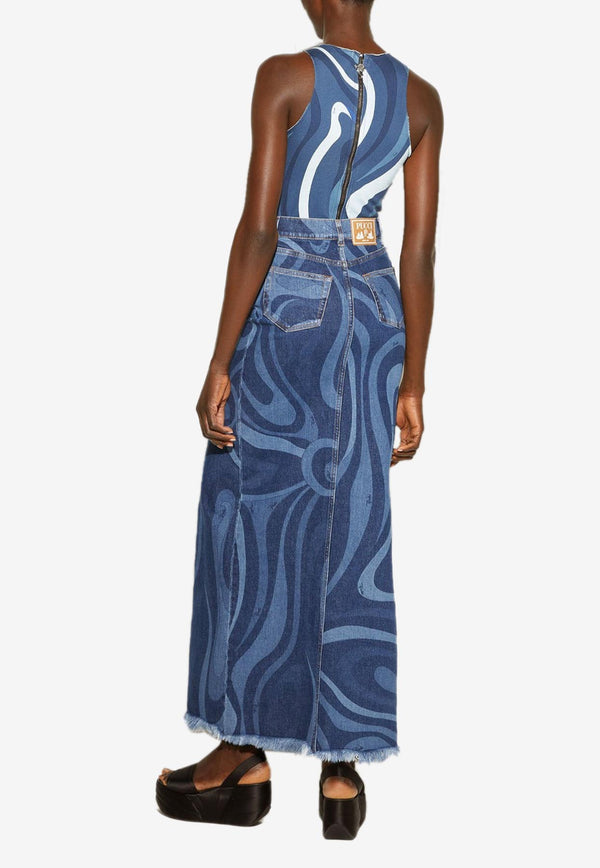 Pucci Marmo Print Maxi Denim Skirt 3RDW01 3R998 A82 Blue