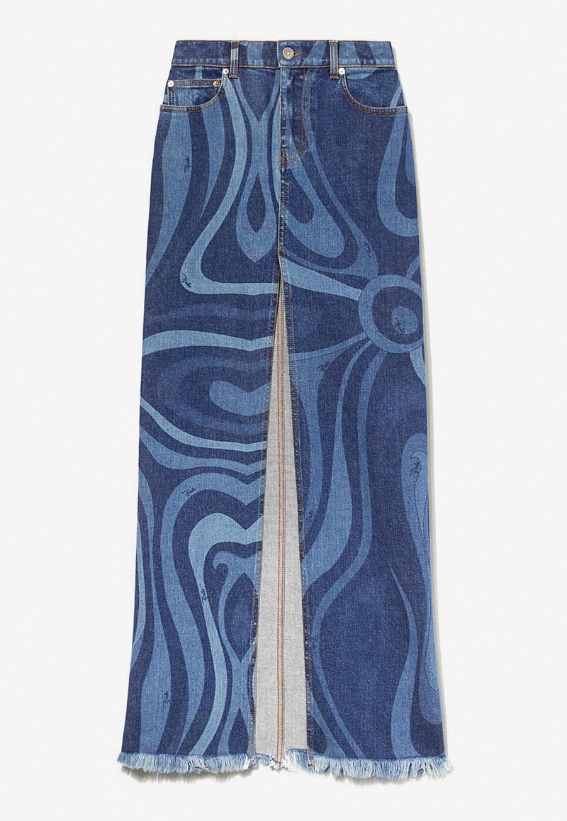 Pucci Marmo Print Maxi Denim Skirt 3RDW01 3R998 A82 Blue