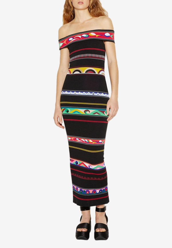 Pucci Jacquard Stripe Off-Shoulder Maxi Dress 3RKI05 3R955 A63 Multicolor