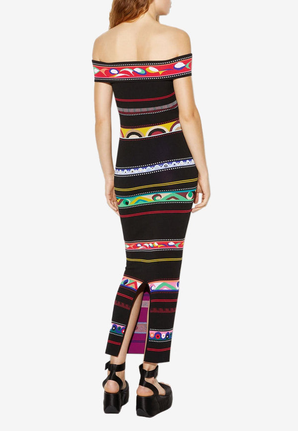 Pucci Jacquard Stripe Off-Shoulder Maxi Dress 3RKI05 3R955 A63 Multicolor