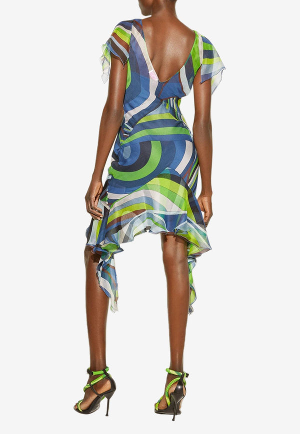 Pucci Iride Print Asymmetric Mini Dress 3RRG48 3R782 020 Multicolor