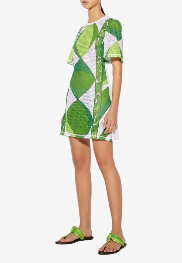 Pucci Pesci Print Mesh Mini Dress 3RRG68 3R983 100 Green