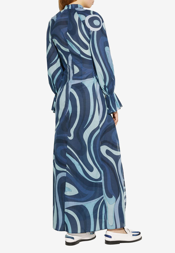 Emilio Pucci Marmo-Print Maxi Dress Blue 3RRI40 3R764 009