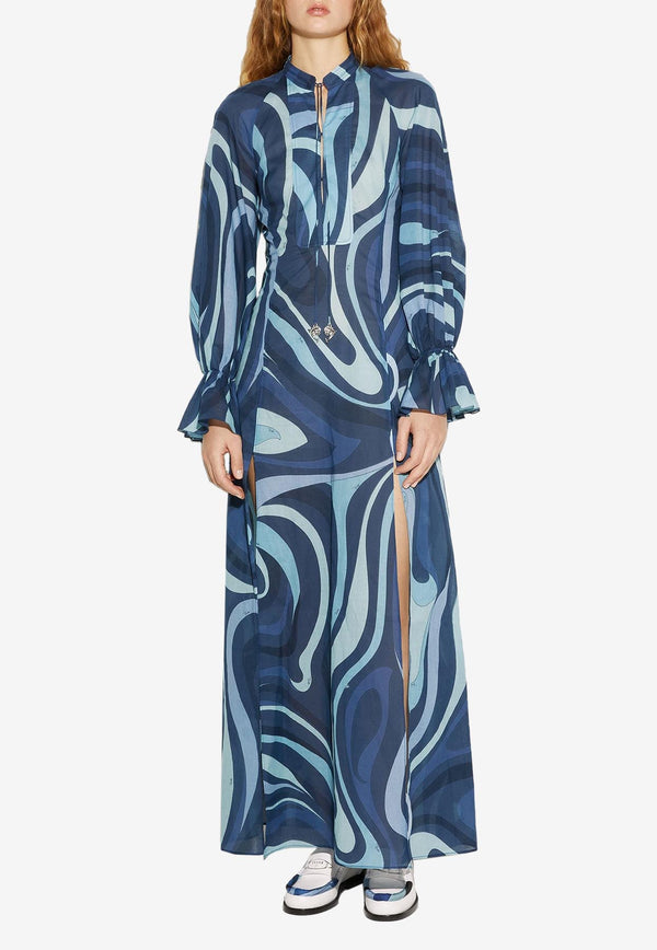 Emilio Pucci Marmo-Print Maxi Dress Blue 3RRI40 3R764 009