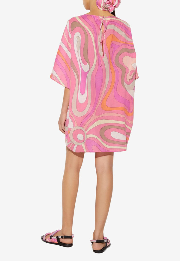 Emilio Pucci Marmo-Print Mini Kaftan Dress Pink 3RRL01 3R764 034