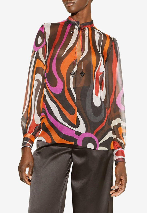 Emilio Pucci Marmo-Print Silk Blouse Multicolor 3RRM31 3R762 036