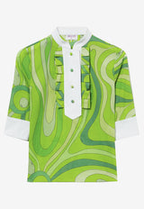 Pucci Marmo-Print Ruffled Yoke Shirt Green 3RRM65 3R764 010