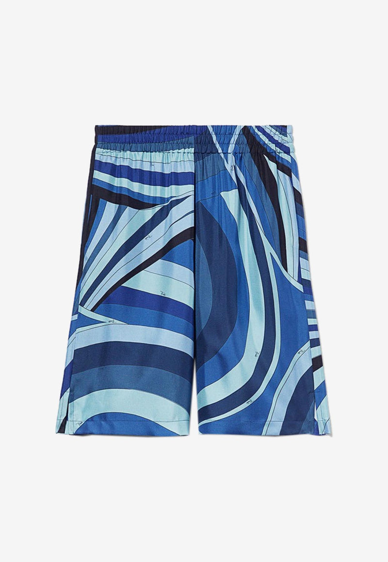 Pucci Iride-Print Silk Twill Shorts Blue 3RRU02 3R751 015