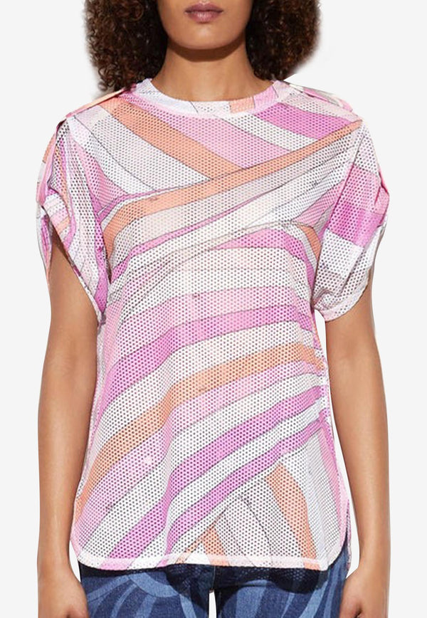 Pucci Iride-Print Mesh T-shirt Pink 3RTP50 3R752 026