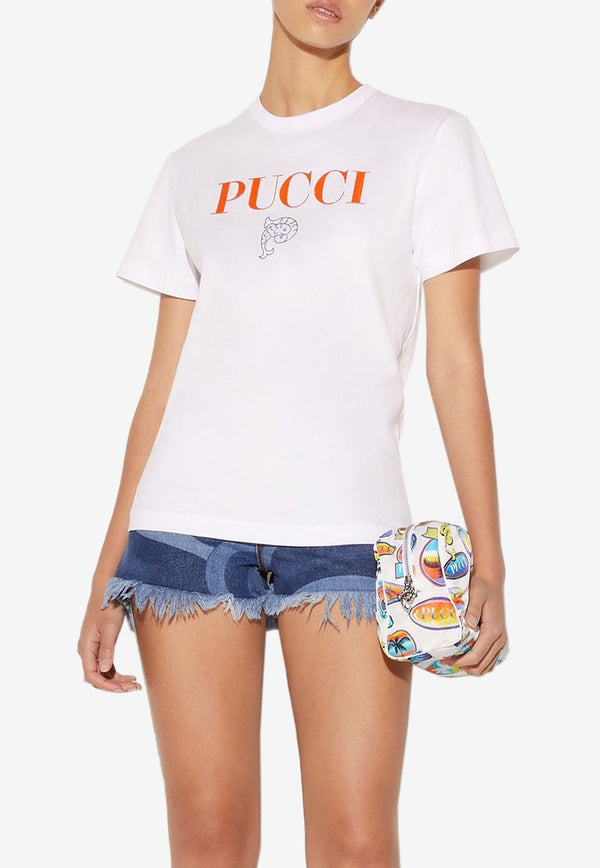 Emilio Pucci Short-Sleeved Logo-Print T-shirt White 3RTP75 3R983 100