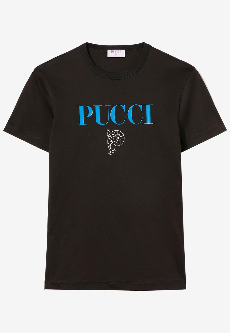 Emilio Pucci Short-Sleeved Logo-Print T-shirt Black 3RTP75 3R983 999