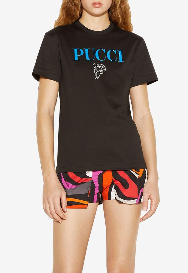 Emilio Pucci Short-Sleeved Logo-Print T-shirt Black 3RTP75 3R983 999