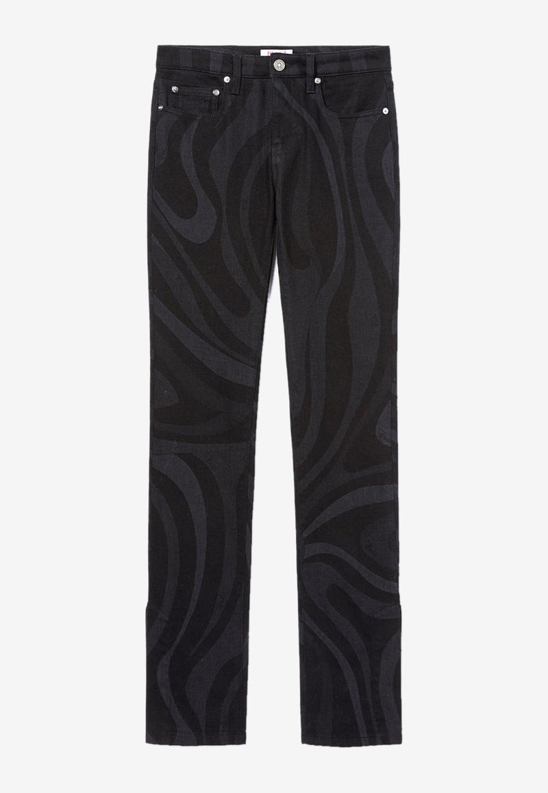 Pucci Marmo-Print Straight-Leg Jeans Black 3UDT10 3U998 M94
