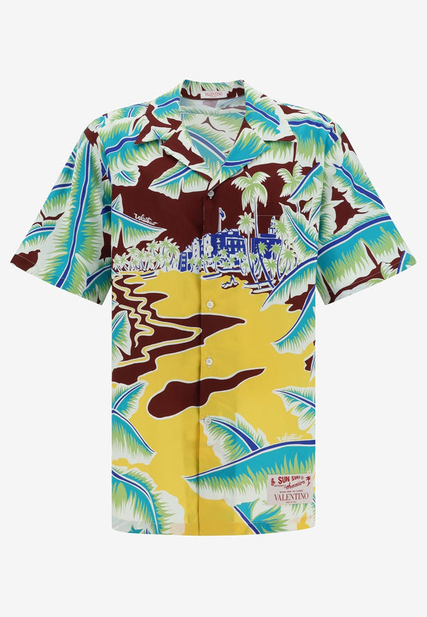 Valentino Surf Rider Print Bowling Shirt 3V3AAA909KW MLZ Multicolor