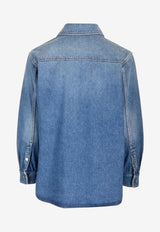 Valentino VLogo Embossed Denim Shirt 3V3DB02H9EW 558 Blue