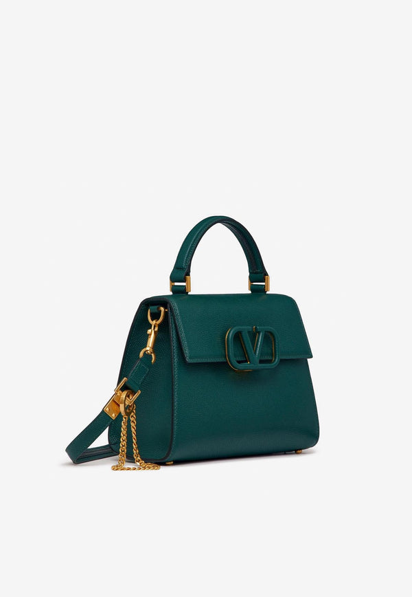 Valentino Small VSLING Top Handle Bag in Grained Leather Dark Green 3W2B0F53KGW 07T