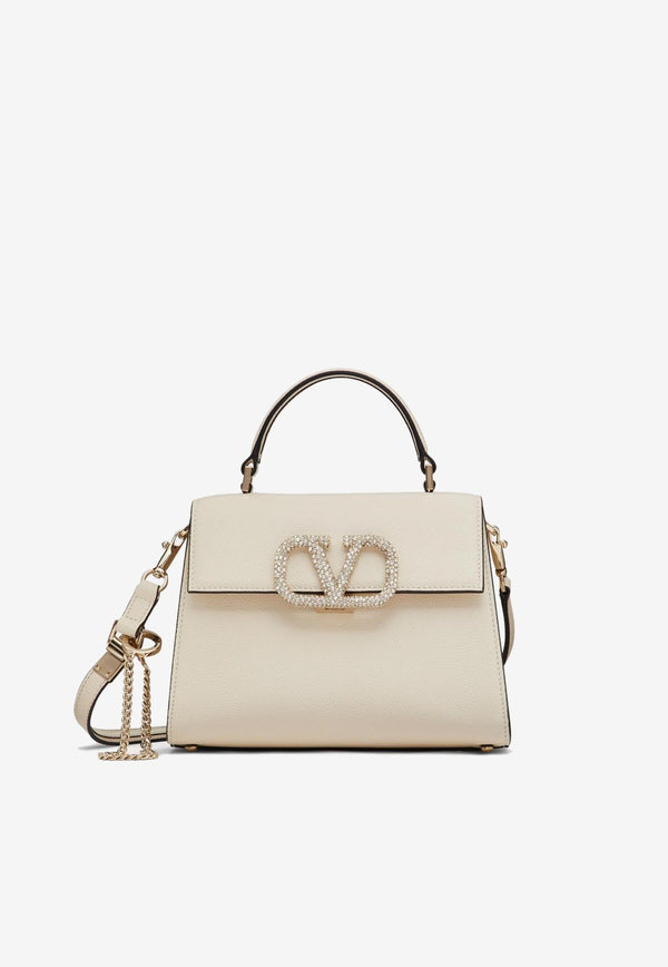 Valentino Small VSLING Top Handle Bag in Grained Leather Ivory 3W2B0F53YVV IA5
