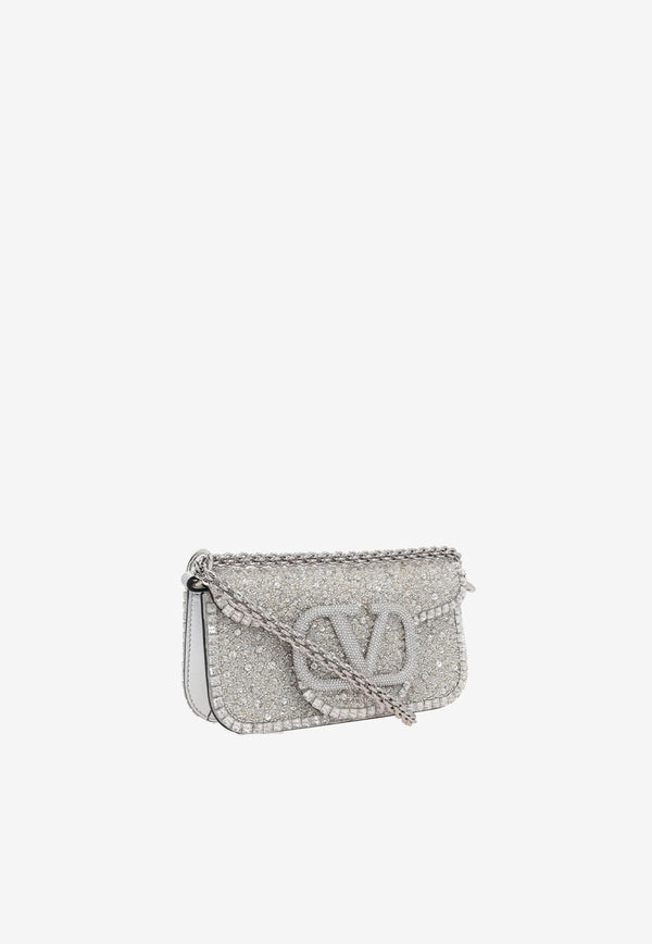 Valentino Small Locò Embroidered Shoulder Bag Silver 3W2B0K53FJC KCQ