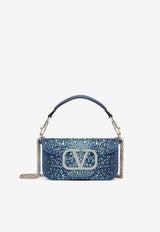 Valentino Small Locò Denim Shoulder Bag with Rhinestone Embellishments Blue 3W2B0K53LDZ KEB