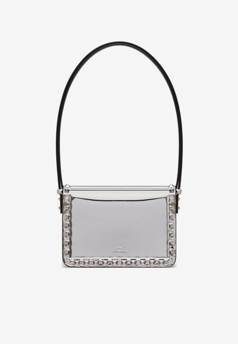Valentino Small Rockstud23 Shoulder Bag in Mirror-Effect Leather Silver 3W2B0M42QTE S13
