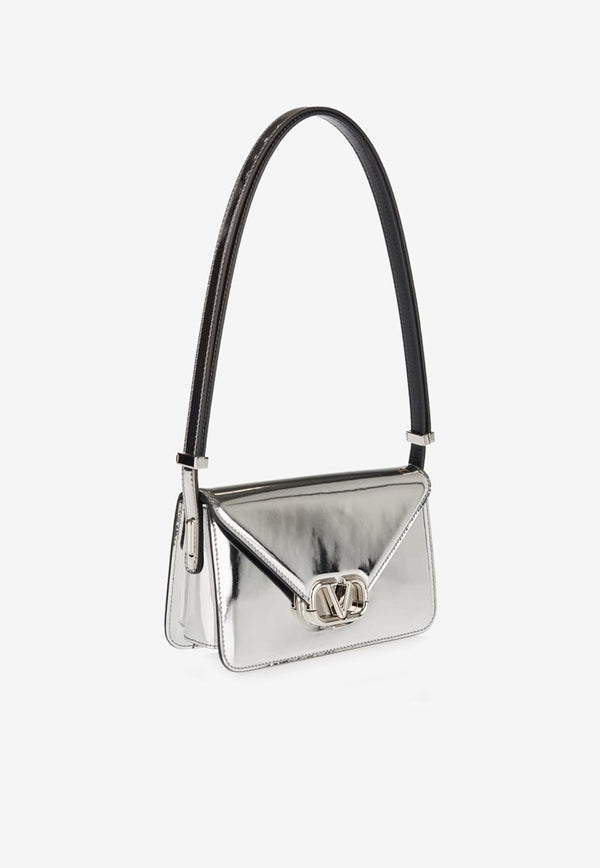 Valentino Small Shoulder Letter Bag in Mirror-Effect Leather Silver 3W2B0M59QJC S13