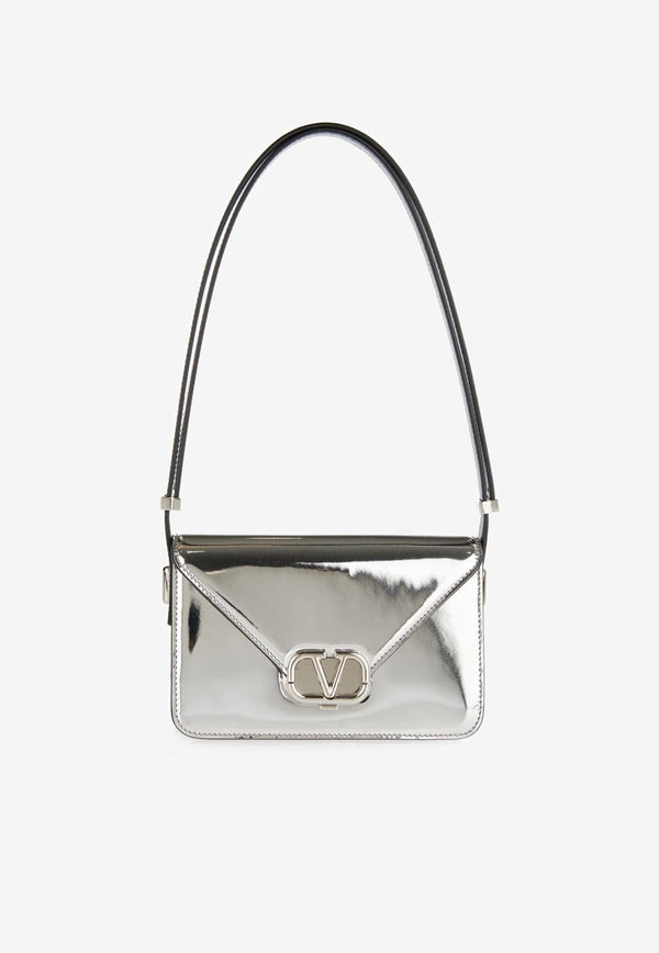 Valentino Small Shoulder Letter Bag in Mirror-Effect Leather Silver 3W2B0M59QJC S13