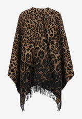 Valentino Leopard Print Poncho in Wool Blend Brown 3W2EA018ZXU AN2