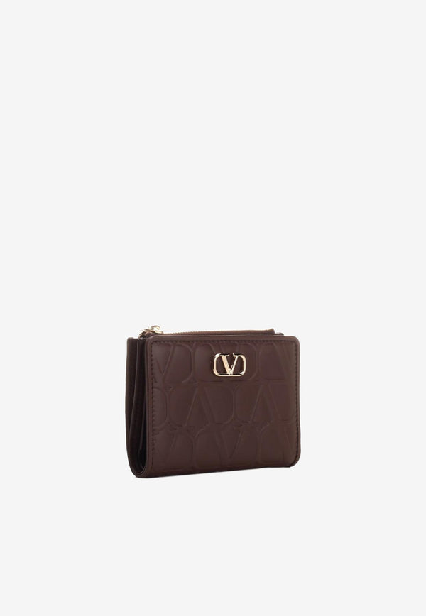 Valentino Embossed Iconographe Leather Zip Wallet Brown 3W2P0Z34EHB 514