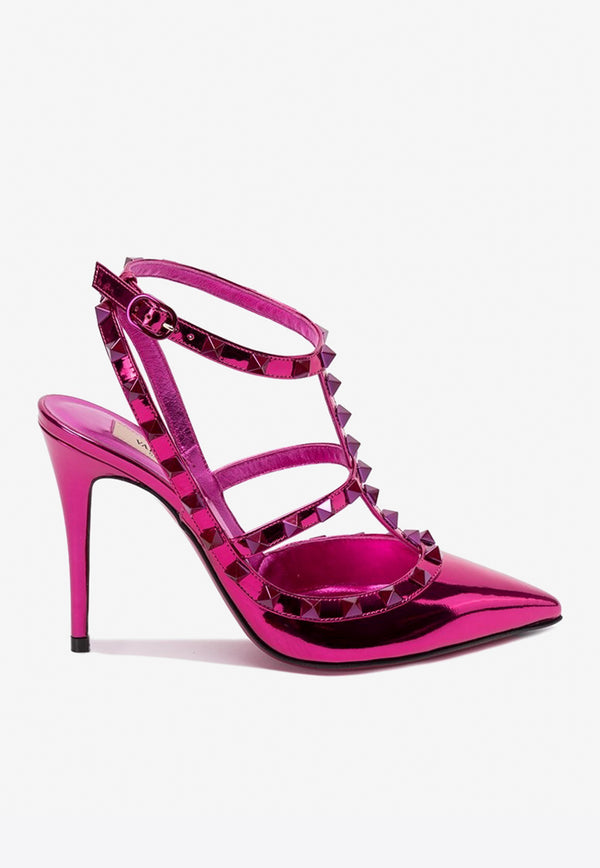 Valentino Rockstud 100 Pumps in Mirror-Effect Leather Pink 3W2S0393WRP 39E