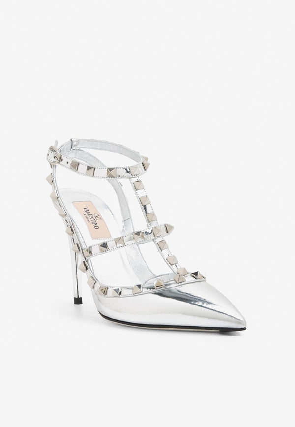 Valentino Rockstud 100 Mirror Leather Pumps Silver 3W2S0393WRP S13