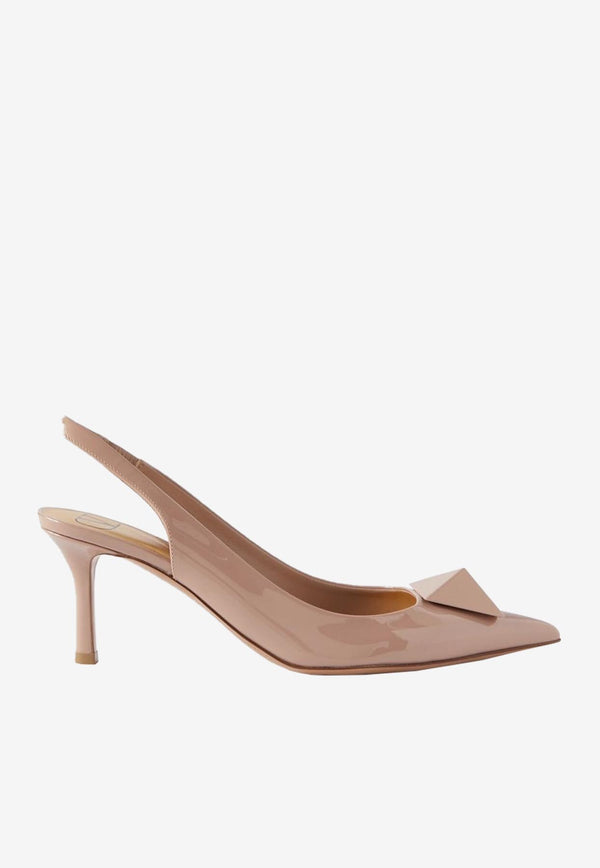 Valentino One Stud 70 Slingback Pumps in Patent Leather Nude 3W2S0HC8KCC GF9