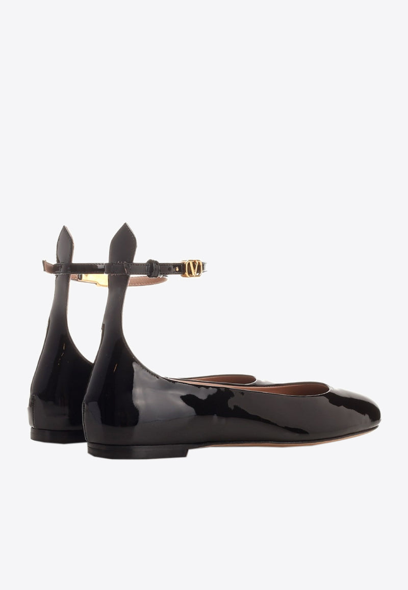 Valentino Tan-Go Ballet Flats in Patent Leather Black 3W2S0HF0VNE 0NO